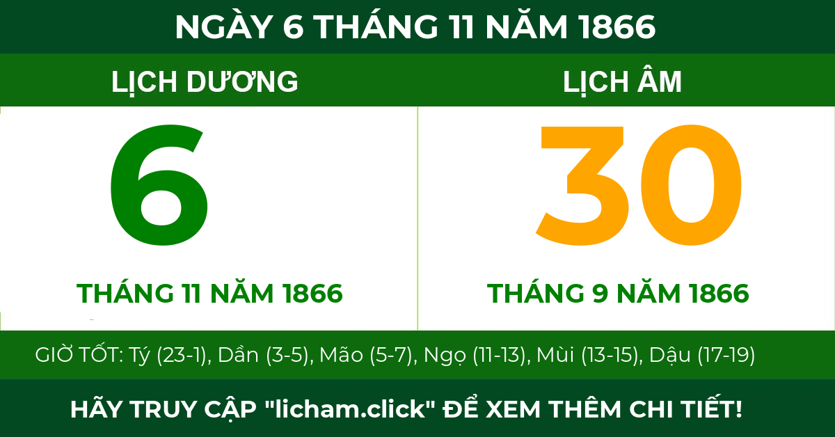 lịch âm ngày 6 tháng 11 năm 1866