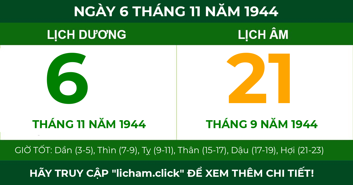 lịch âm ngày 6 tháng 11 năm 1944