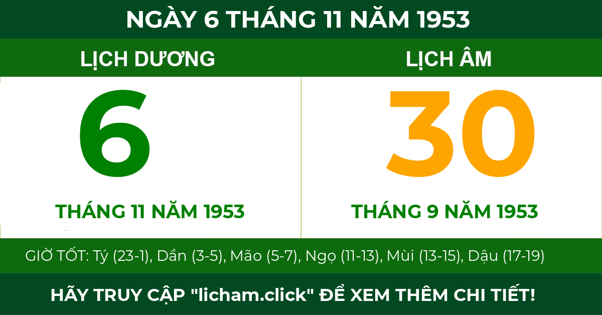 lịch âm ngày 6 tháng 11 năm 1953