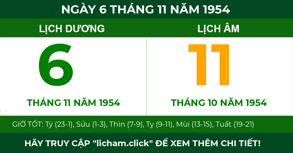 lịch âm ngày 6 tháng 11 năm 1954