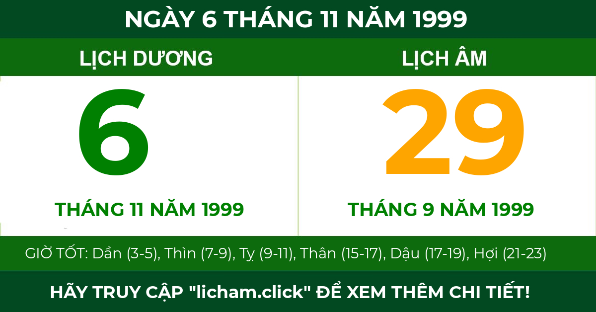 lịch âm ngày 6 tháng 11 năm 1999