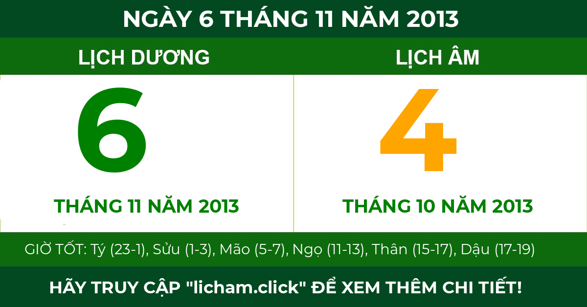 lịch âm ngày 6 tháng 11 năm 2013