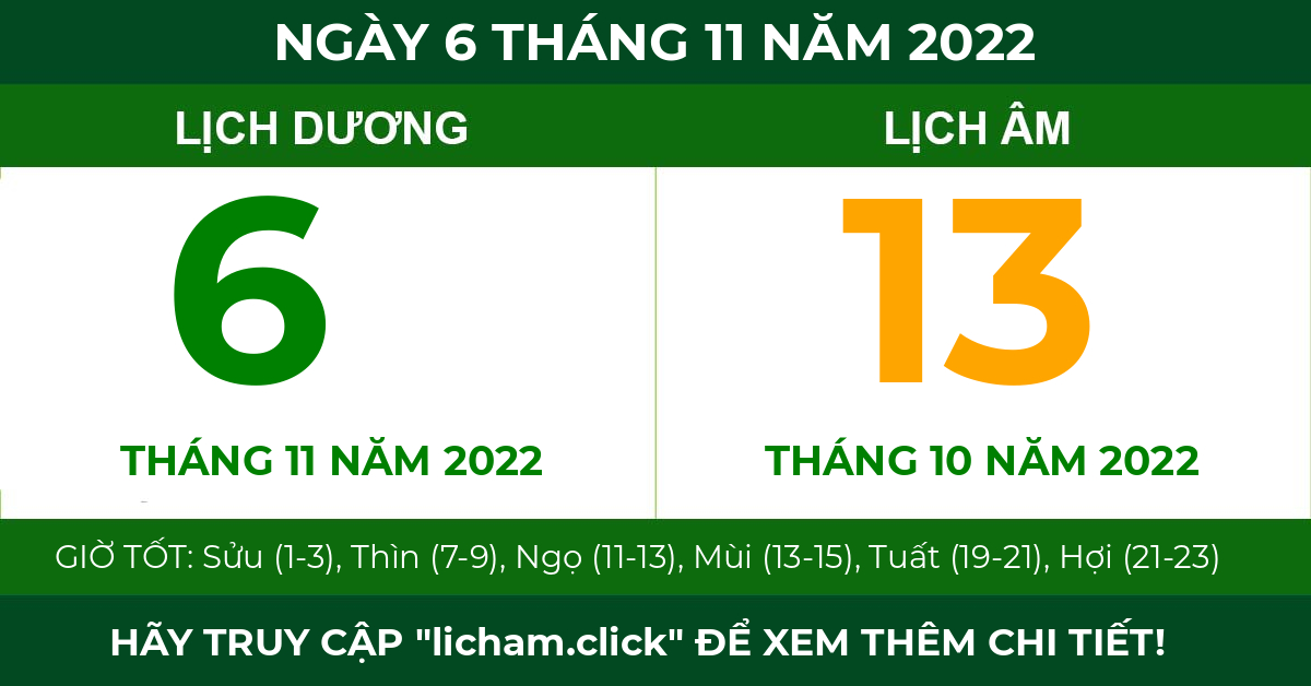 lịch âm ngày 6 tháng 11 năm 2022
