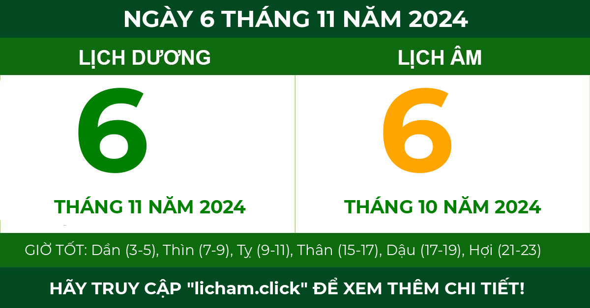 lịch âm ngày 6 tháng 11 năm 2024