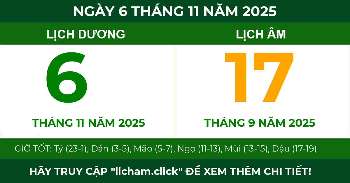 lịch âm ngày 6 tháng 11 năm 2025