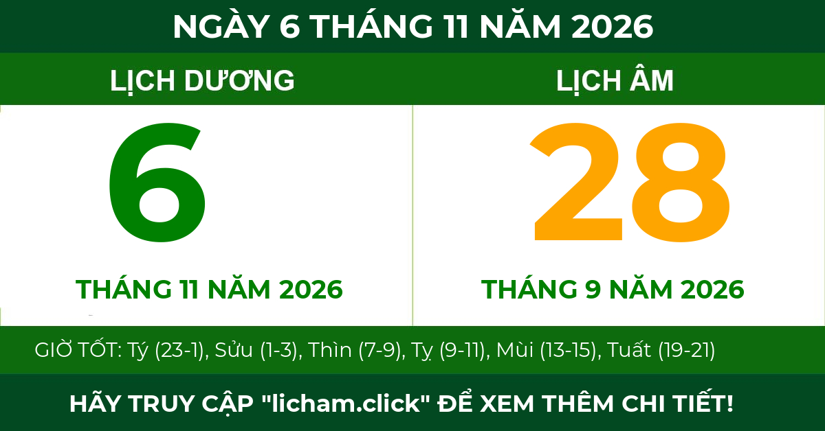 lịch âm ngày 6 tháng 11 năm 2026