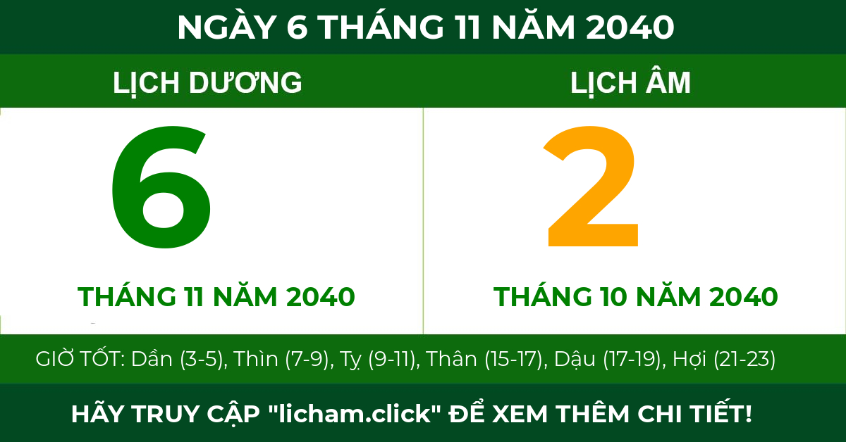 lịch âm ngày 6 tháng 11 năm 2040