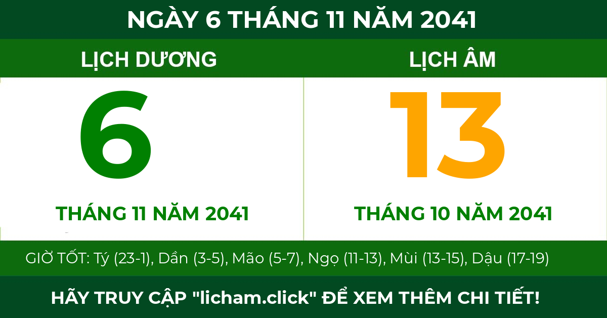 lịch âm ngày 6 tháng 11 năm 2041