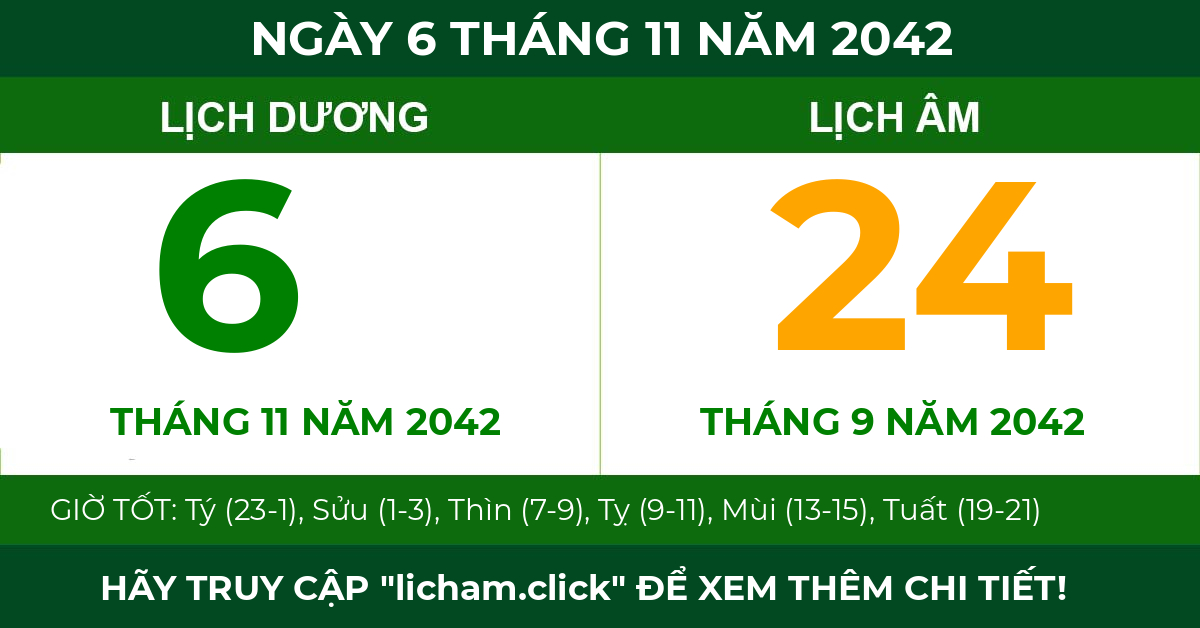 lịch âm ngày 6 tháng 11 năm 2042