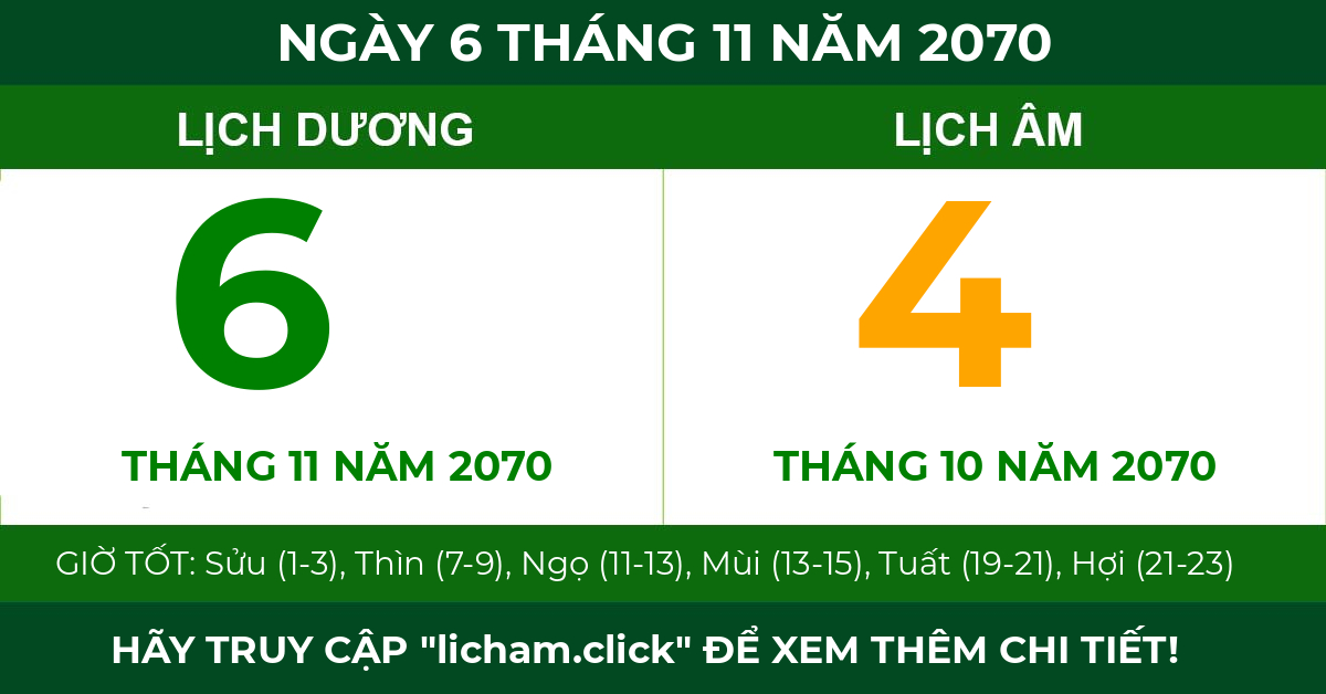 lịch âm ngày 6 tháng 11 năm 2070