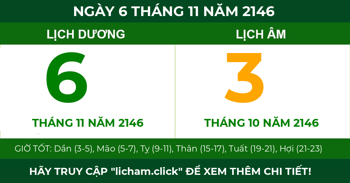 lịch âm ngày 6 tháng 11 năm 2146