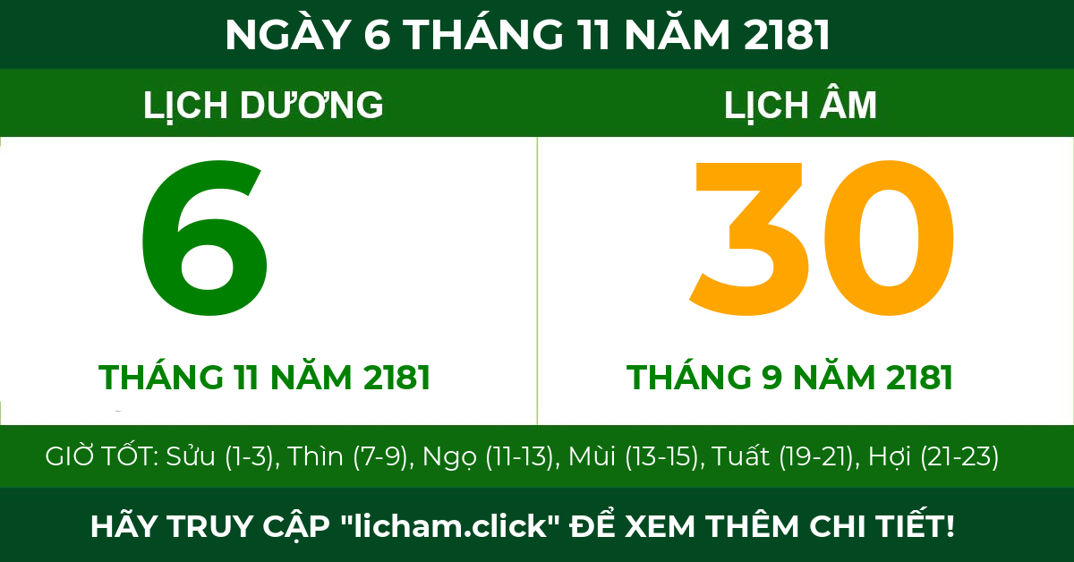 lịch âm ngày 6 tháng 11 năm 2181
