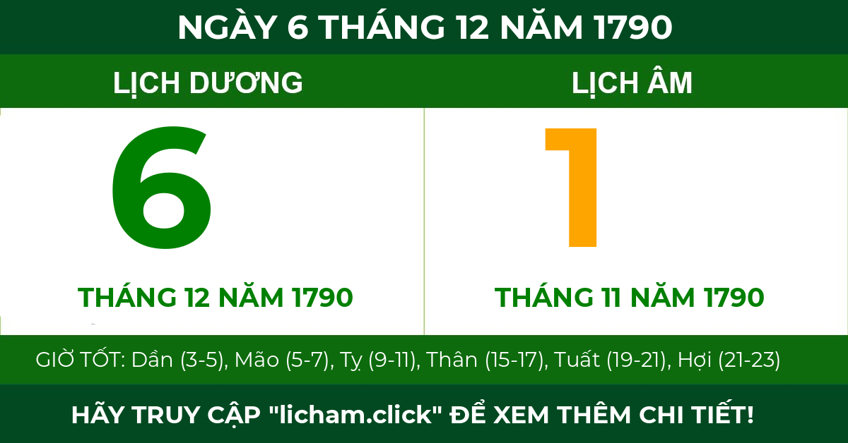 lịch âm ngày 6 tháng 12 năm 1790
