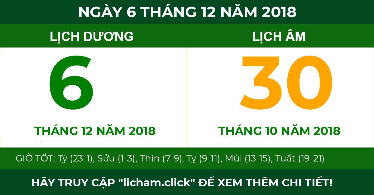 lịch âm ngày 6 tháng 12 năm 2018
