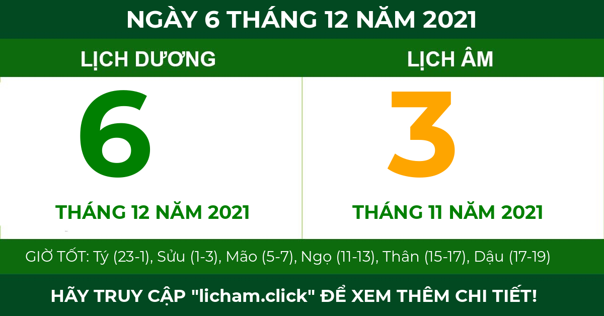 lịch âm ngày 6 tháng 12 năm 2021