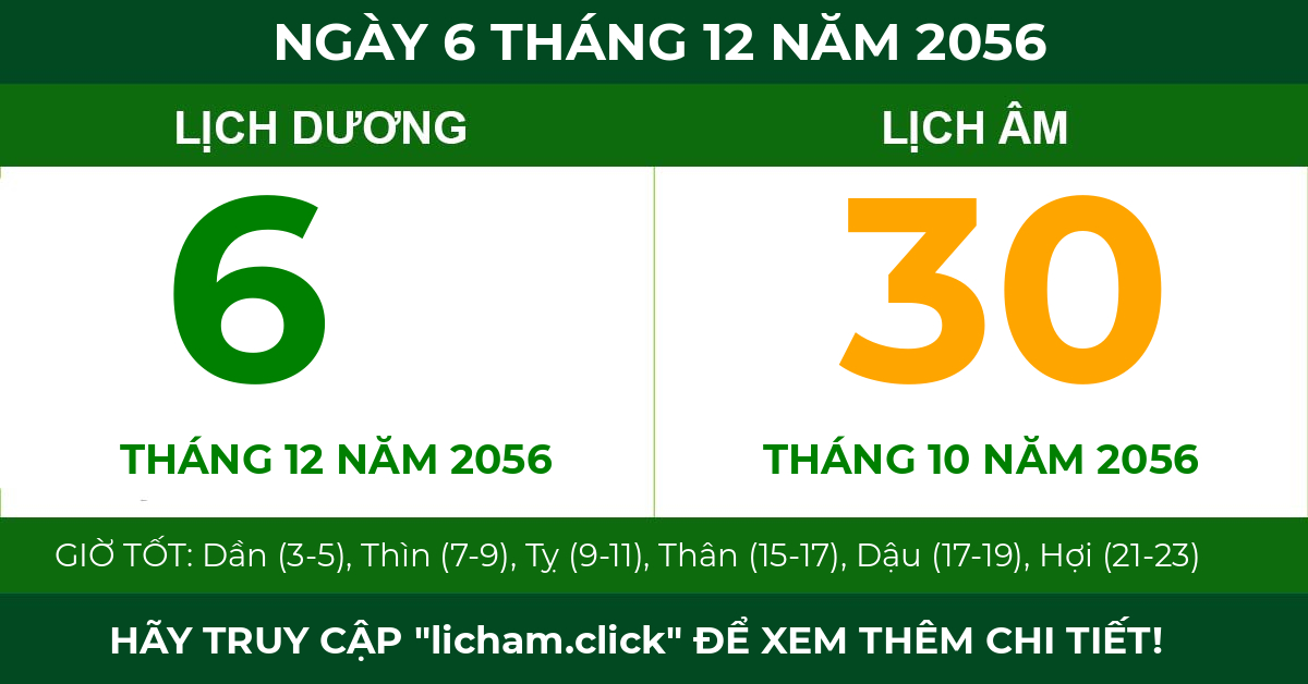 lịch âm ngày 6 tháng 12 năm 2056
