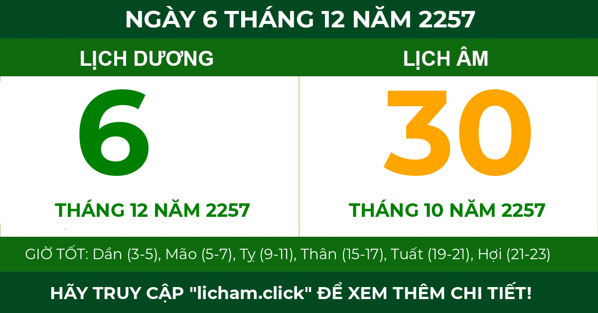 lịch âm ngày 6 tháng 12 năm 2257