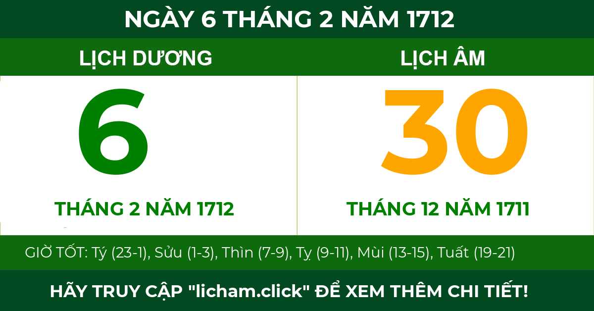 lịch âm ngày 6 tháng 2 năm 1712