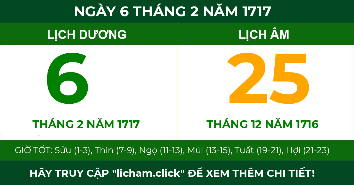 lịch âm ngày 6 tháng 2 năm 1717