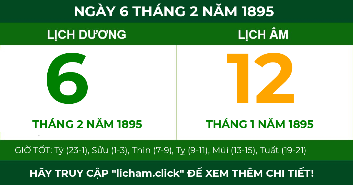 lịch âm ngày 6 tháng 2 năm 1895