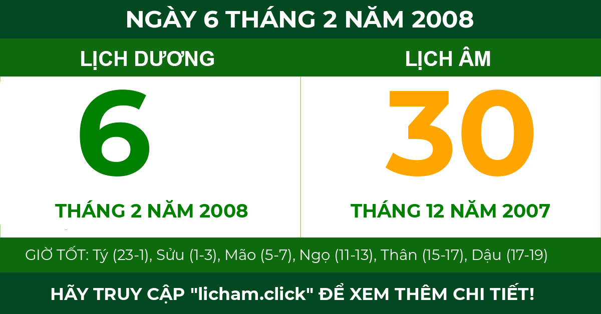 lịch âm ngày 6 tháng 2 năm 2008