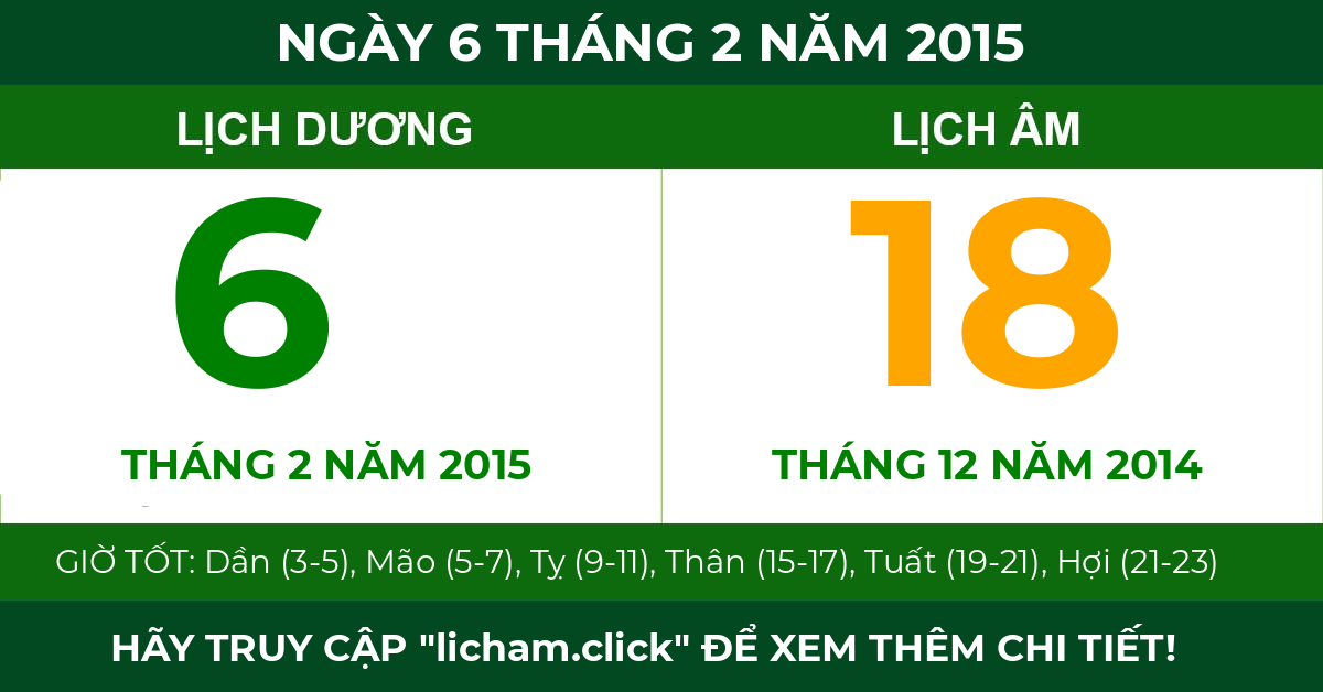 lịch âm ngày 6 tháng 2 năm 2015