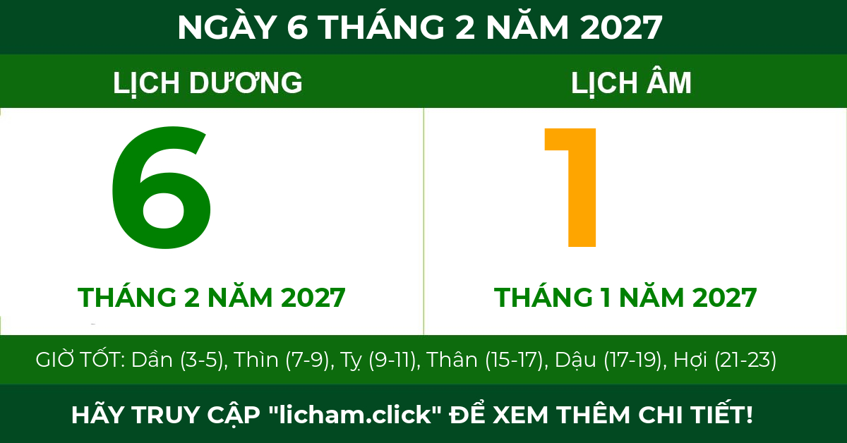lịch âm ngày 6 tháng 2 năm 2027