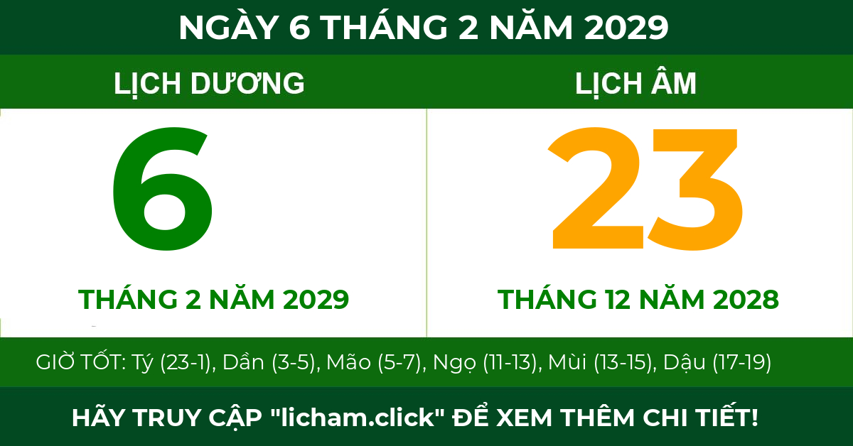 lịch âm ngày 6 tháng 2 năm 2029