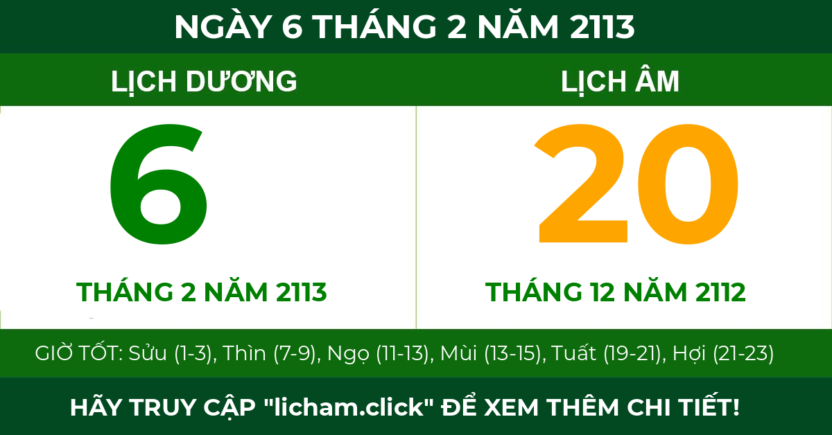lịch âm ngày 6 tháng 2 năm 2113