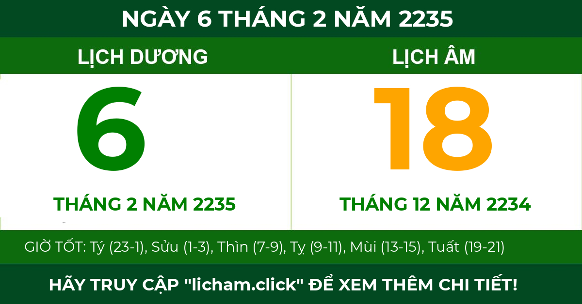 lịch âm ngày 6 tháng 2 năm 2235