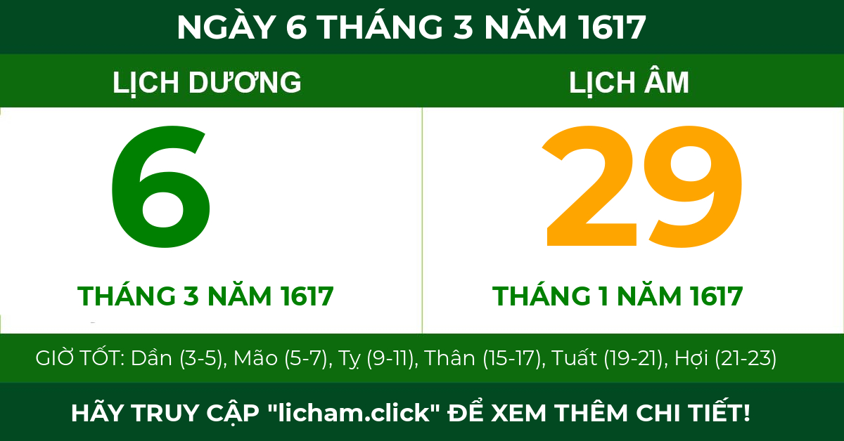 lịch âm ngày 6 tháng 3 năm 1617