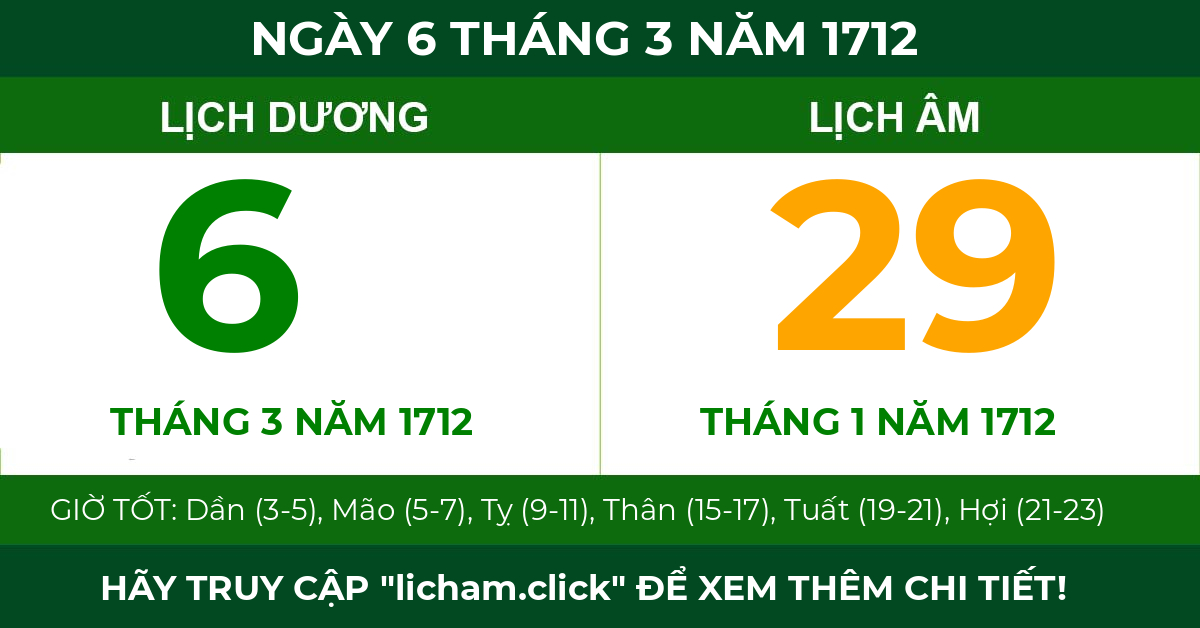lịch âm ngày 6 tháng 3 năm 1712