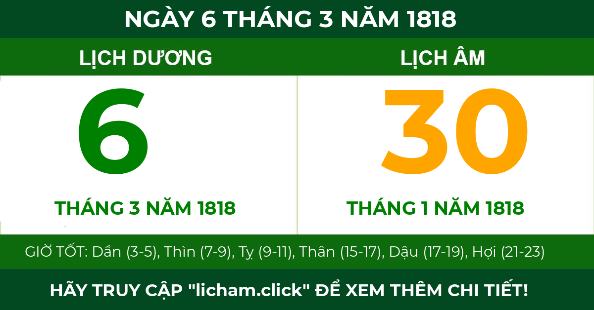 lịch âm ngày 6 tháng 3 năm 1818