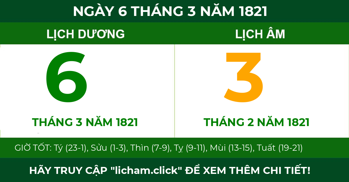 lịch âm ngày 6 tháng 3 năm 1821
