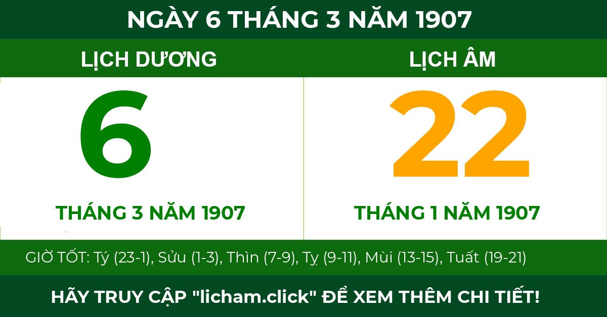 lịch âm ngày 6 tháng 3 năm 1907