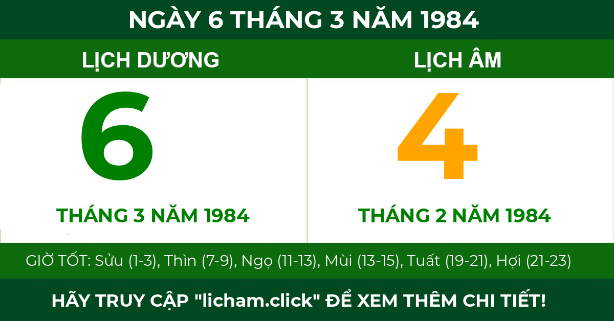 lịch âm ngày 6 tháng 3 năm 1984