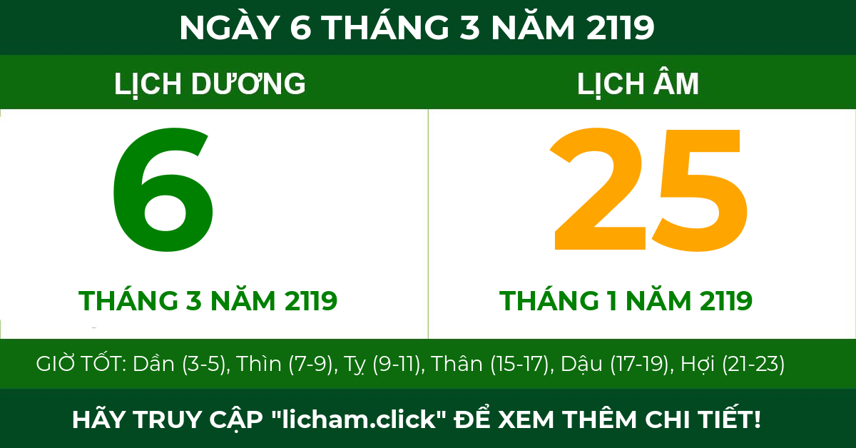 lịch âm ngày 6 tháng 3 năm 2119