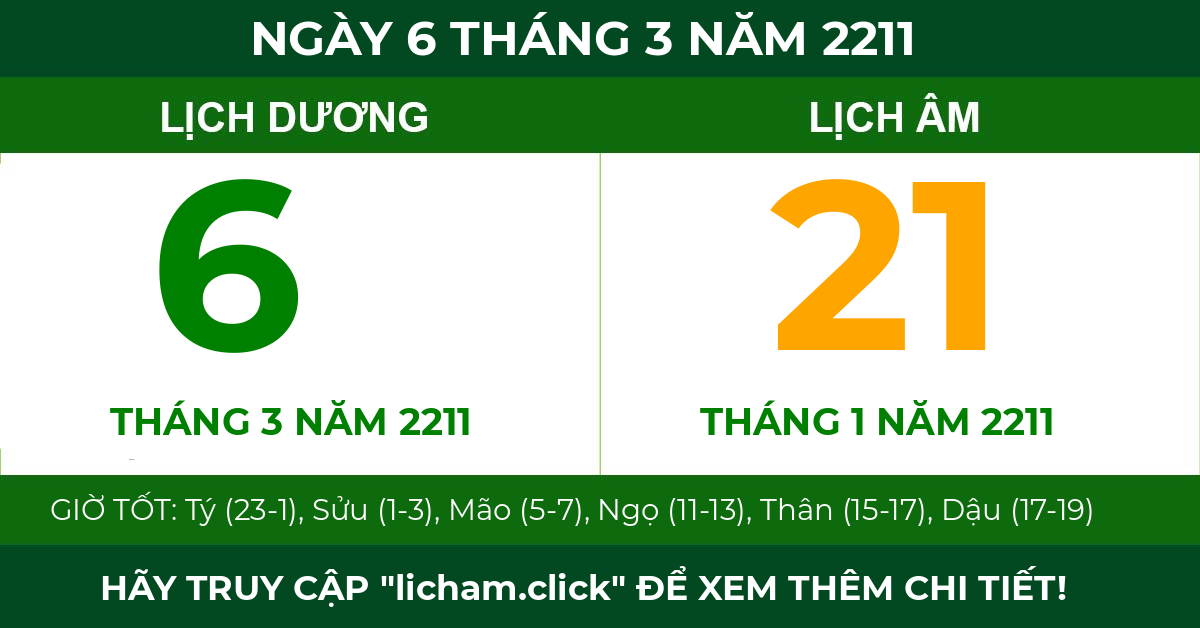 lịch âm ngày 6 tháng 3 năm 2211