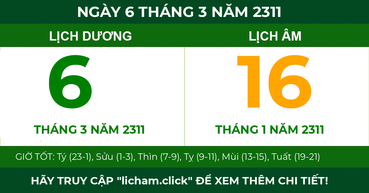 lịch âm ngày 6 tháng 3 năm 2311