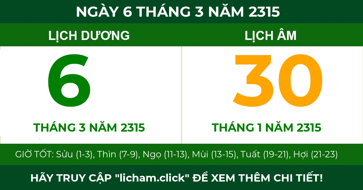 lịch âm ngày 6 tháng 3 năm 2315