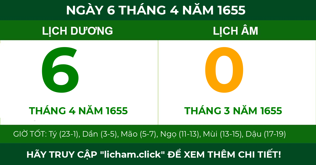 lịch âm ngày 6 tháng 4 năm 1655