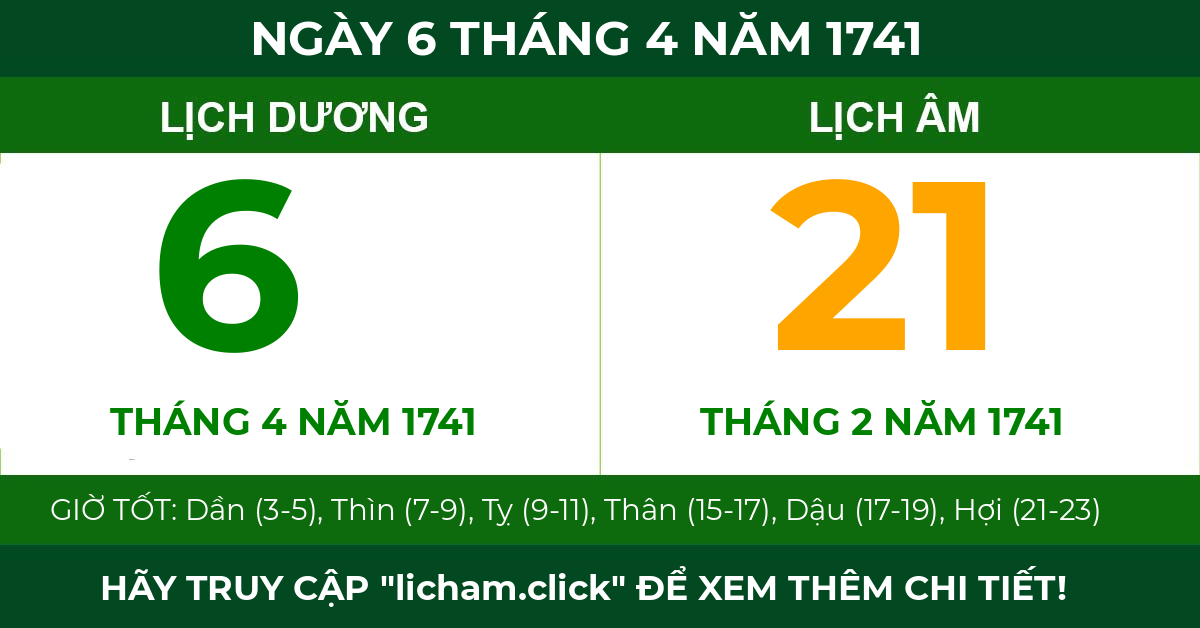 lịch âm ngày 6 tháng 4 năm 1741