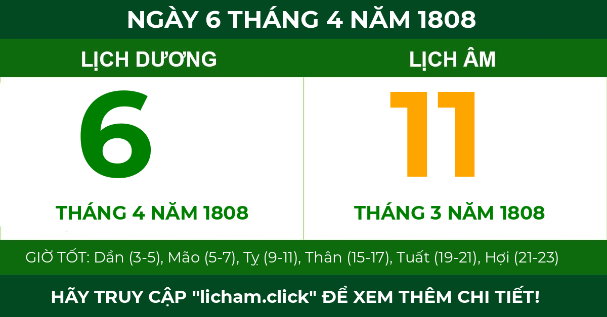 lịch âm ngày 6 tháng 4 năm 1808
