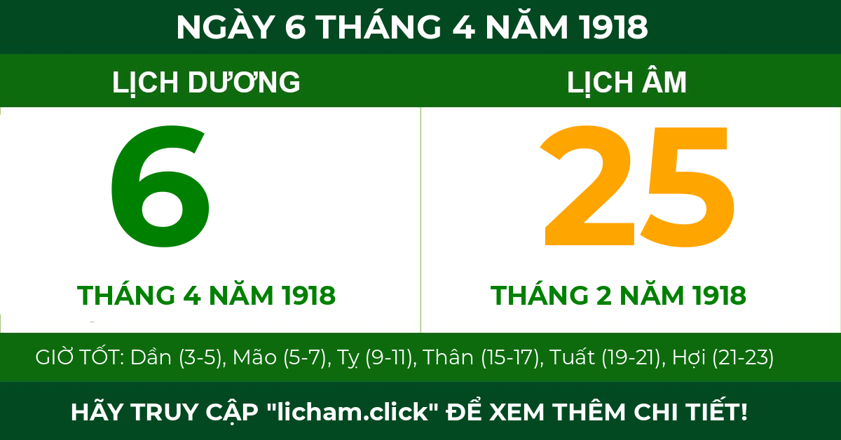 lịch âm ngày 6 tháng 4 năm 1918