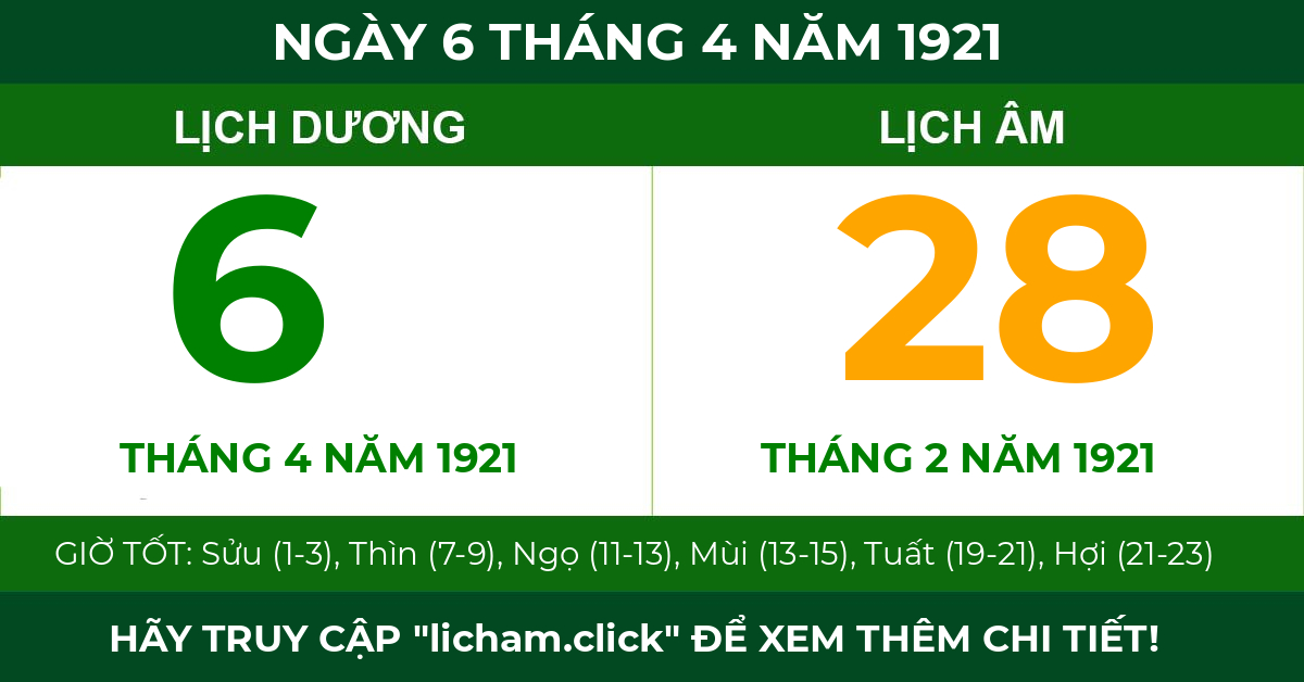 lịch âm ngày 6 tháng 4 năm 1921