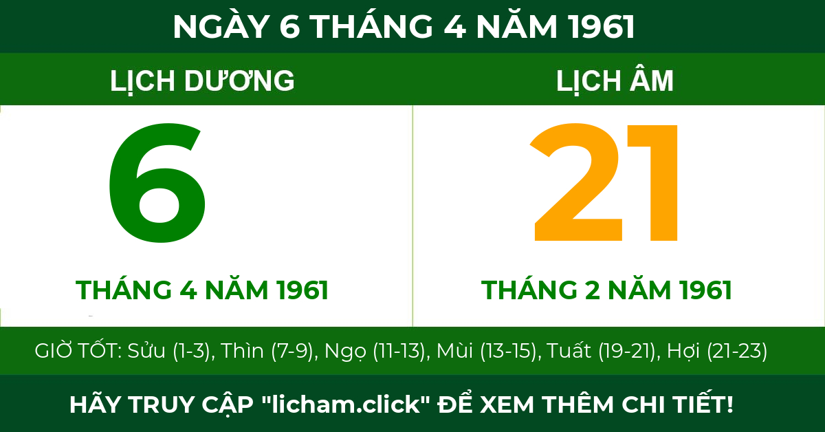 lịch âm ngày 6 tháng 4 năm 1961