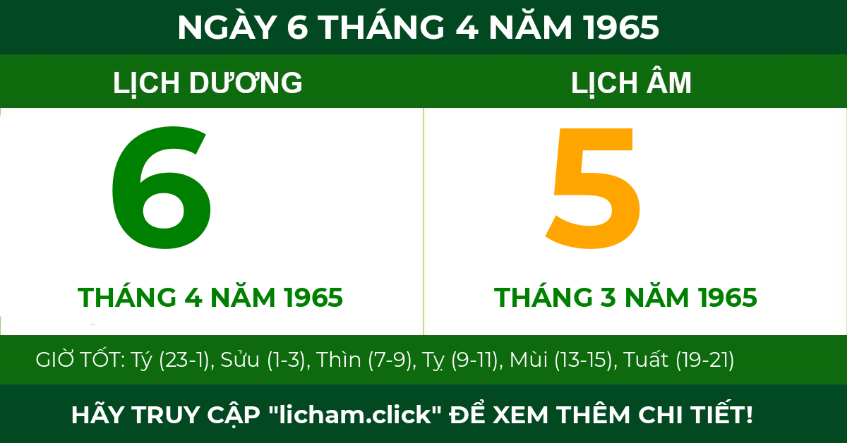 lịch âm ngày 6 tháng 4 năm 1965
