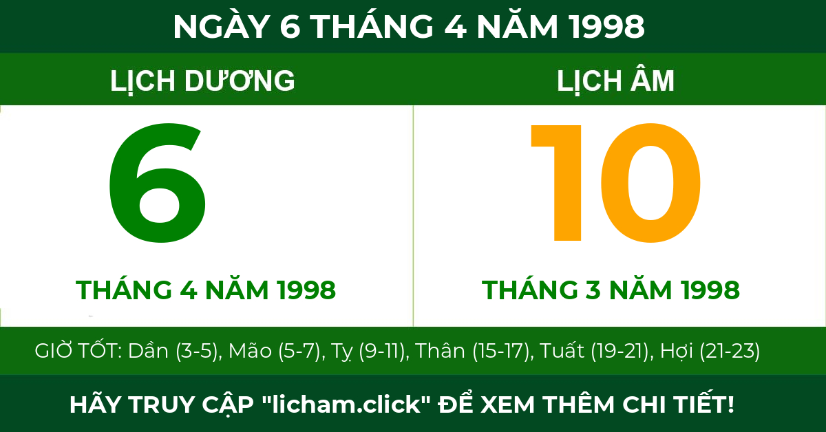 lịch âm ngày 6 tháng 4 năm 1998