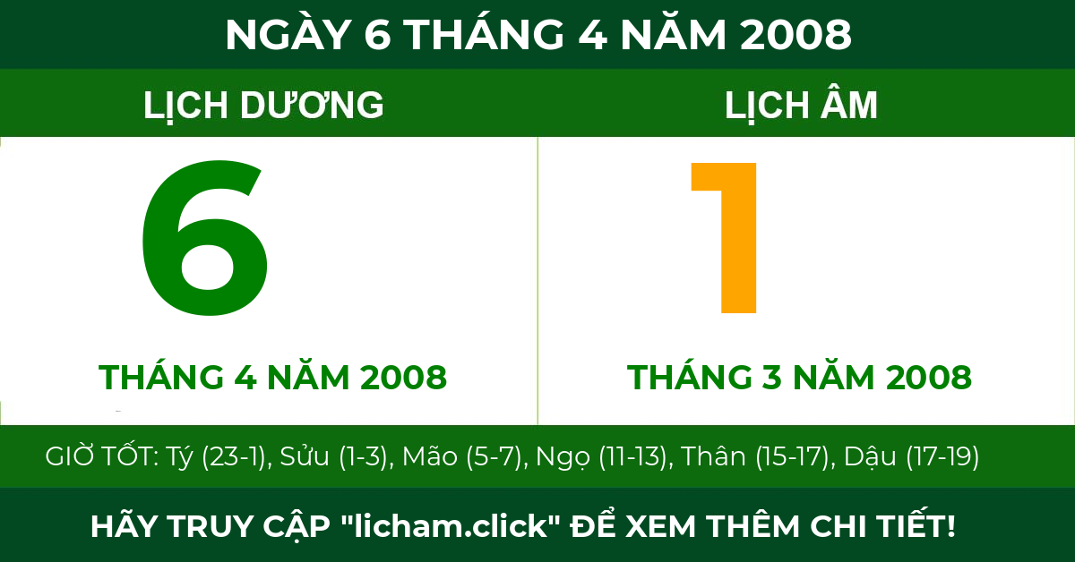 lịch âm ngày 6 tháng 4 năm 2008
