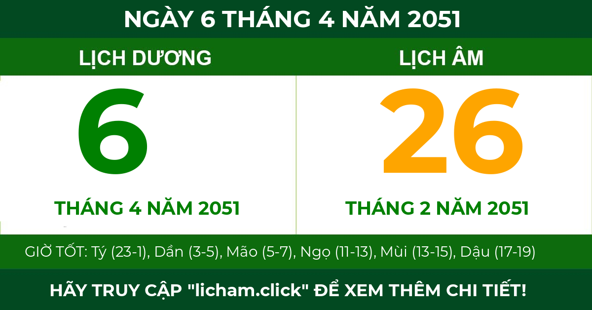 lịch âm ngày 6 tháng 4 năm 2051